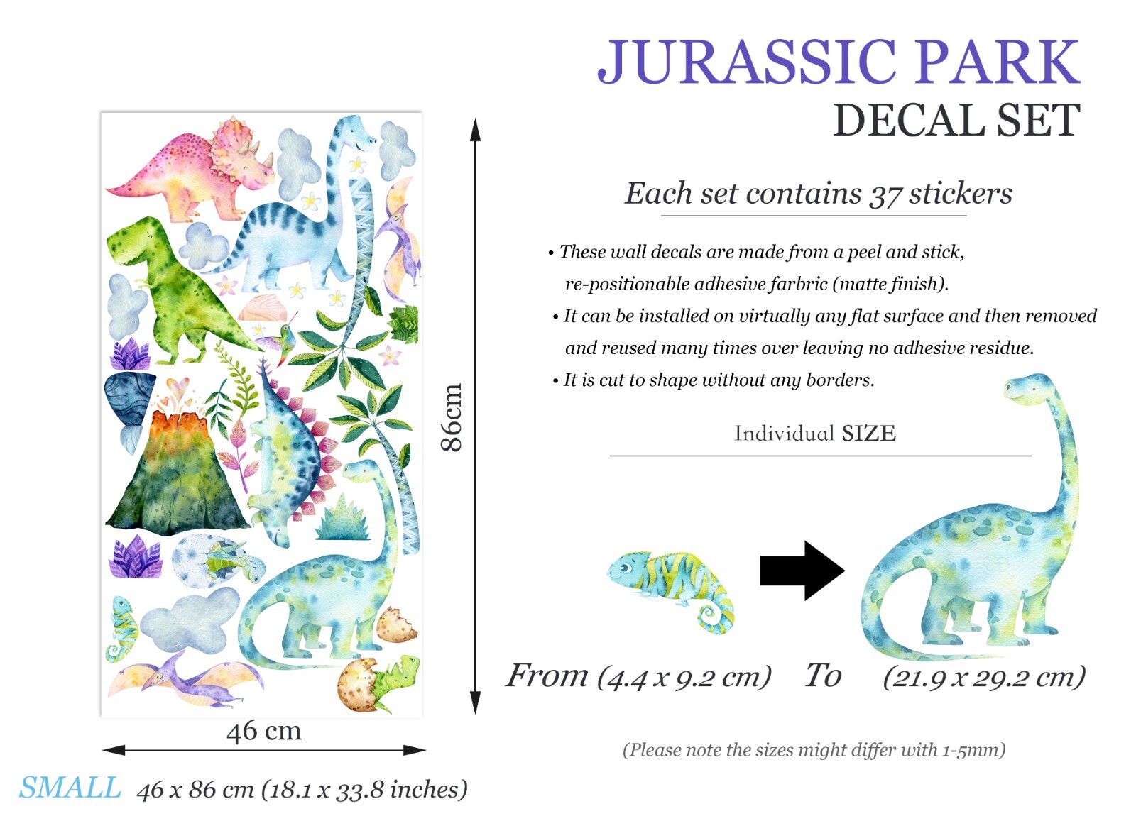 Baby Dinosaurs Jurassic Park Nursery Removable Wall Decal Sticker For Kids