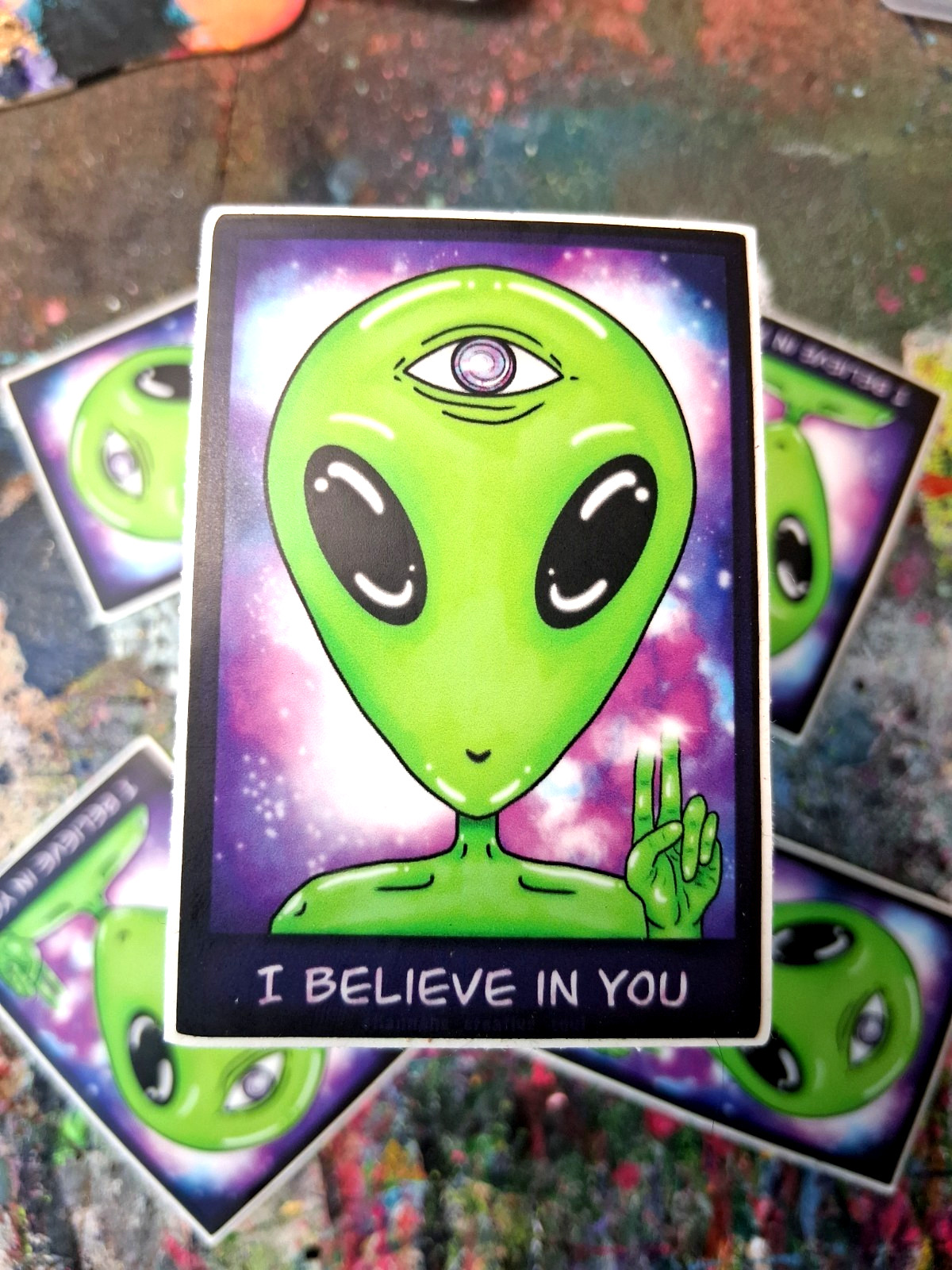Whimsical Comic Surreal Alien Third Eye Peace Sign Vinyl Sticker Trippy Art