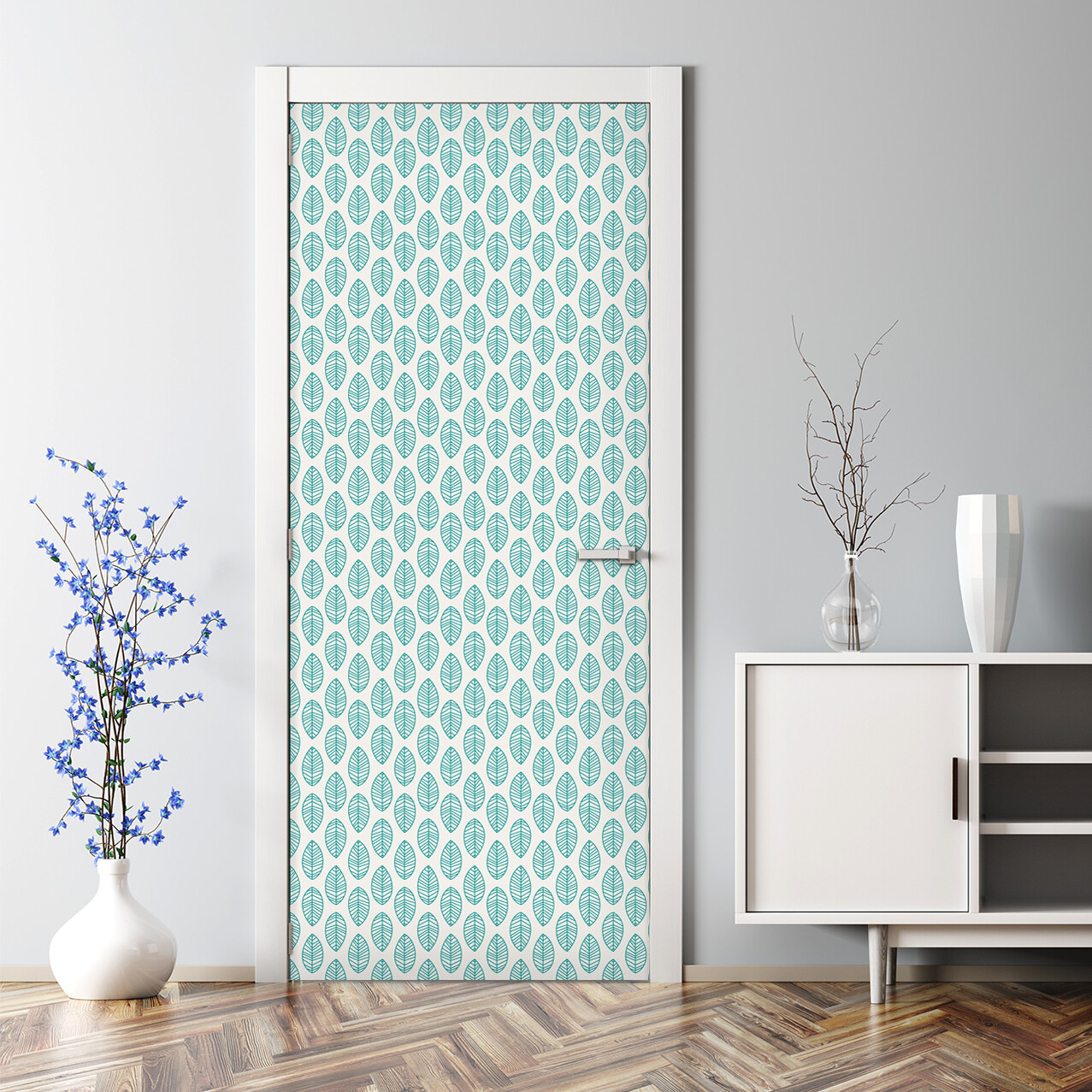 Leaves Bubble Free Door sticker blue and white Decal wall Home Decor