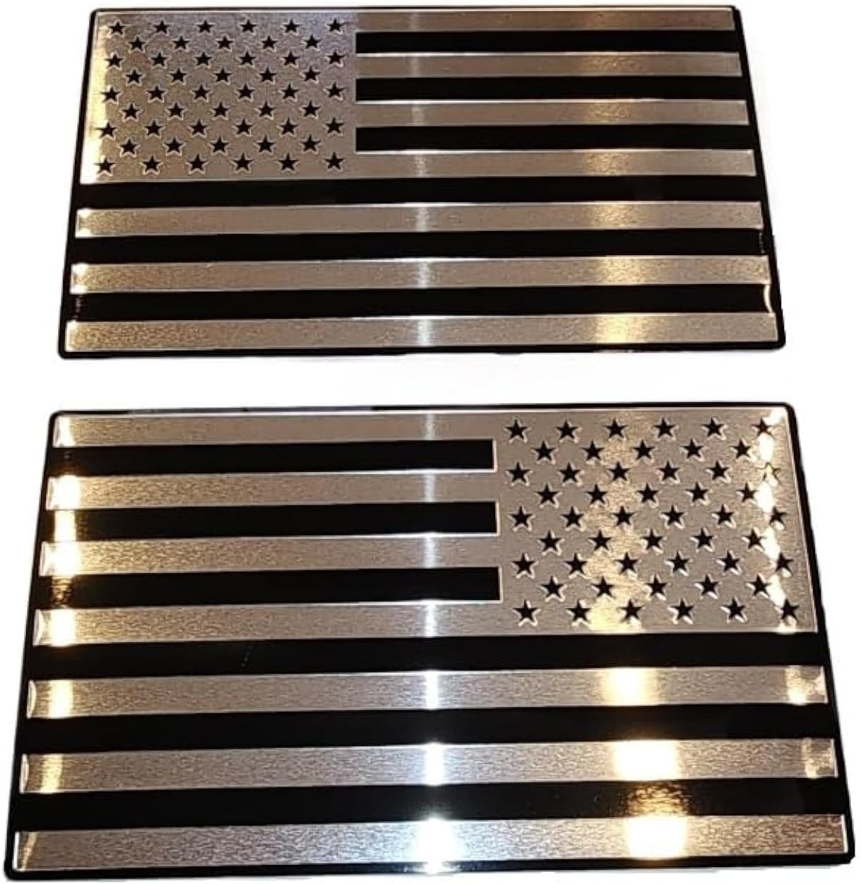 Muzzys (Set of Two) 3"X5" Chrome and Black Aluminum Embossed Left & Right