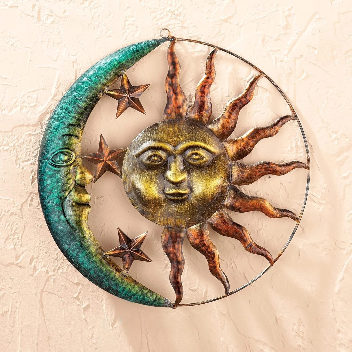 Artistic Sun and Moon Metal Wall Art for Indoors or Outdoors with Rustic Fini…