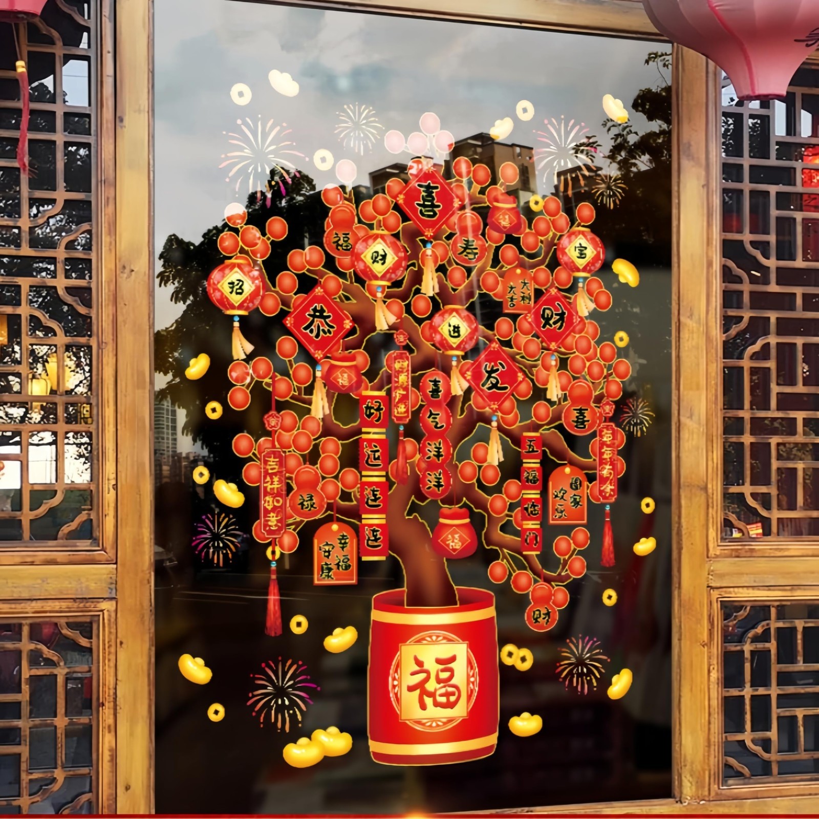 Chinese New Year Window Stickers – Fu Character Static Clings, Zodiac Horse Deco