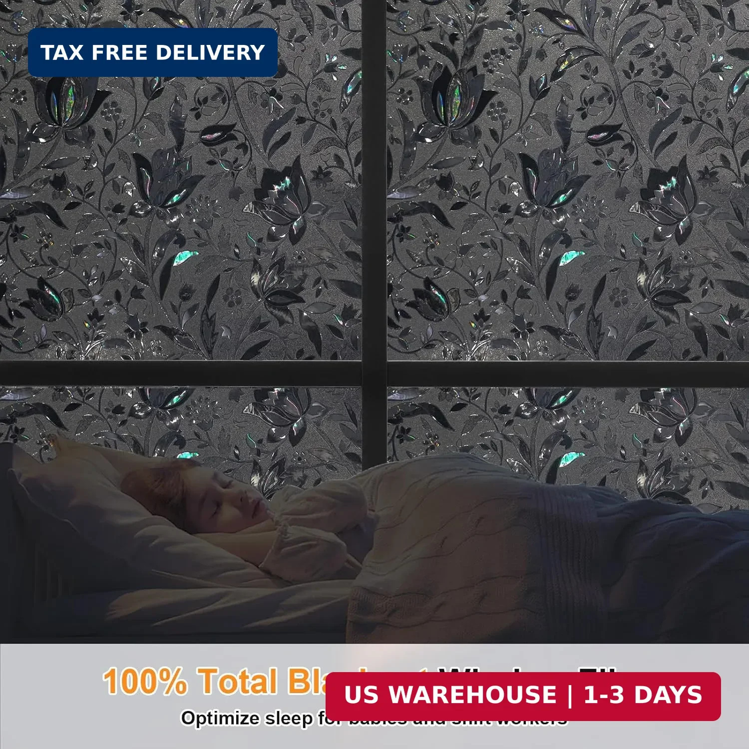 Blackout Window Film, 100% Sun Light Blocking Removable Privacy Window Cover, St