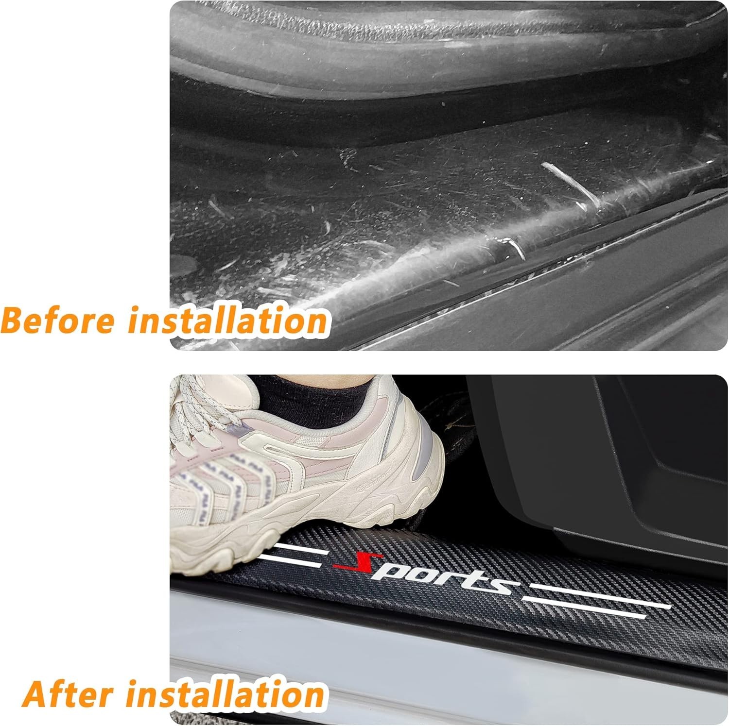 4Pcs Car Door Sill Protector,Sport Carbon Fiber Threshold Anti-Scratch Sticker