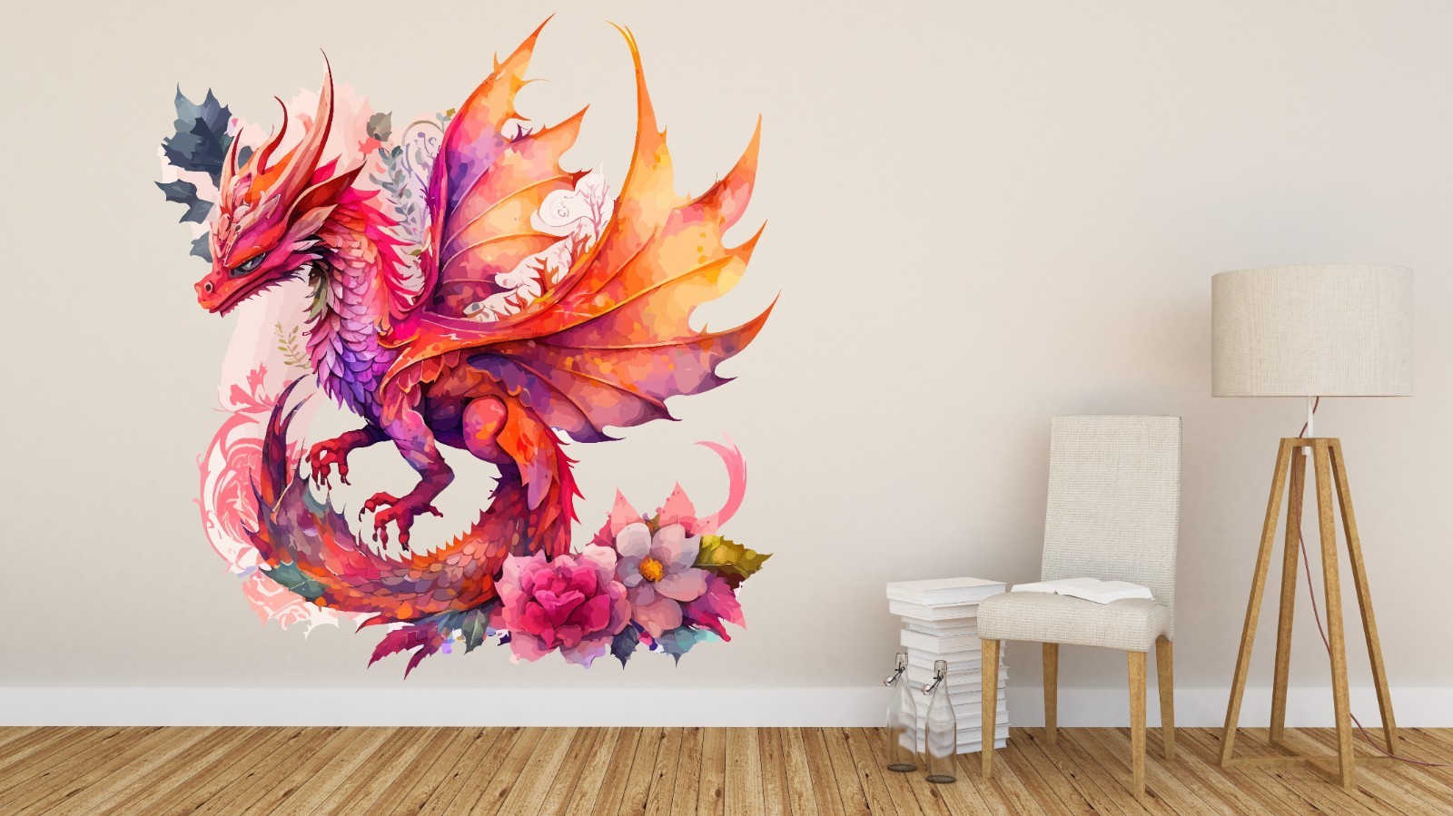 Colorful Dragon Wall Decal Vinyl Sticker – Fantasy Mural for Any Room M-54