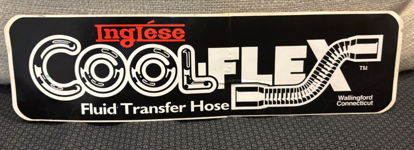 Vintage! Large Inglese Cool Flex Sticker! Black, Red & White Fluid Transfer Hose