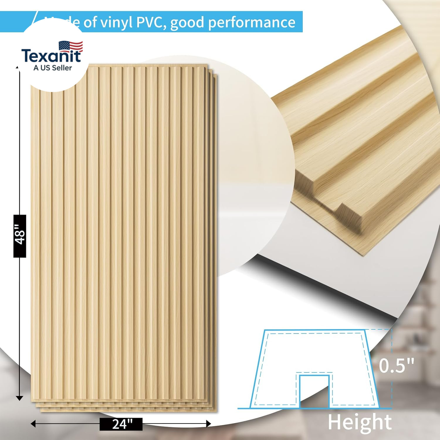 6-Pack Slat Design 3D Wall Panels for Interior Wall Decor, 2X4 FT PVC Decorative
