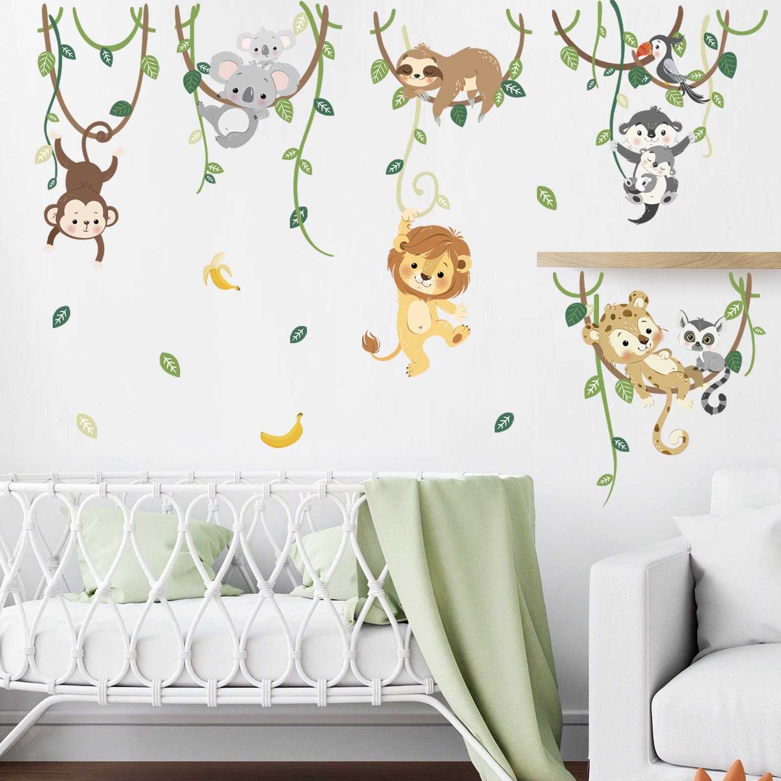 Jungle Animals Safari Wall Decals Lion Monkey Koala Wall Stickers Baby Nurser…