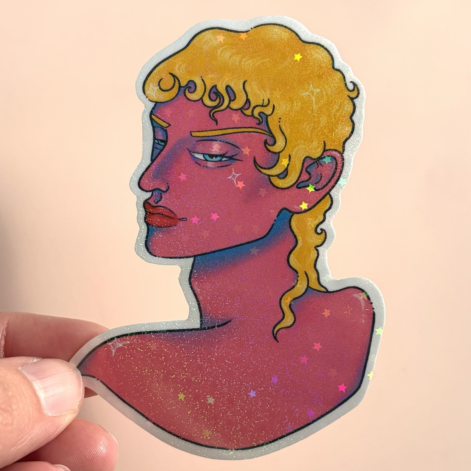 Fantasy Man Portrait Bust Sparkle Vinyl Sticker 3” Original Art – graveshrug