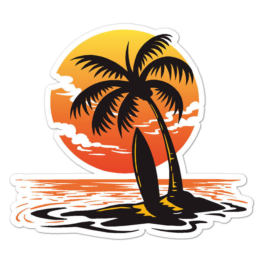 Palm Tree Surfboard Sticker Decal