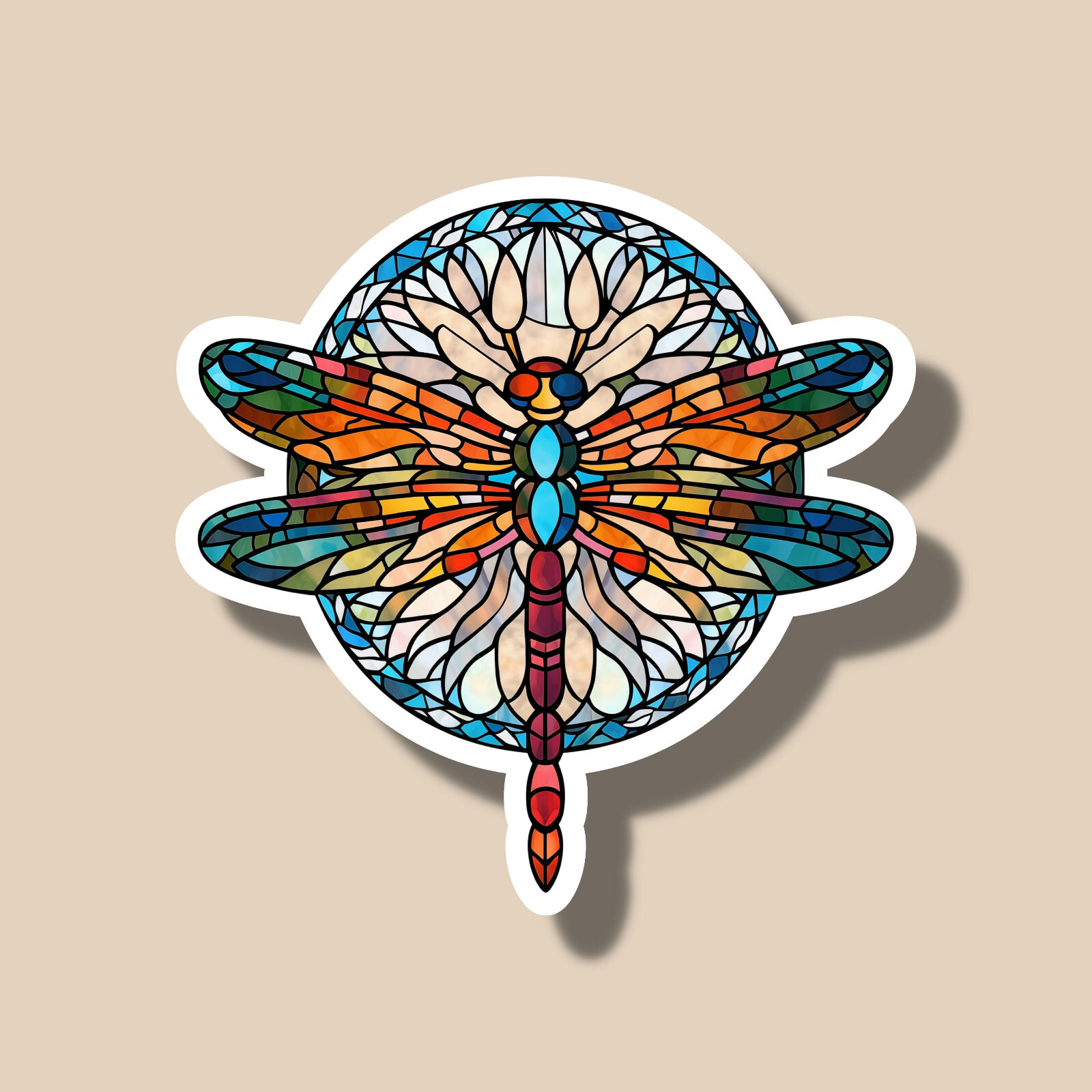 Stained Glass Style Dragonfly Colorful 3" Vinyl Sticker