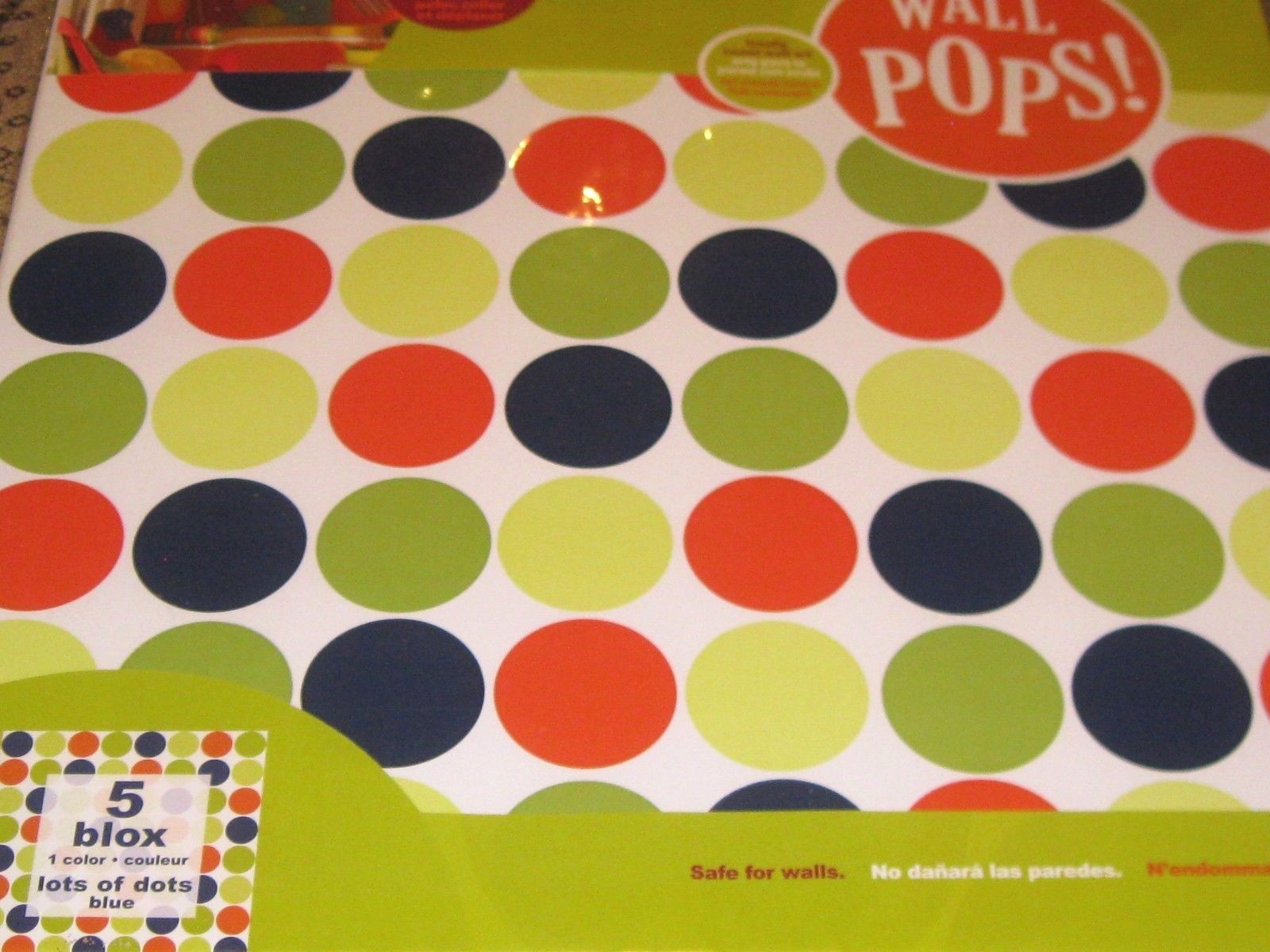 WALL POPS Decals 5 sheets 13 INCH BLOX LOTS OF DOTS BLUE GREEN ORANGE NIP