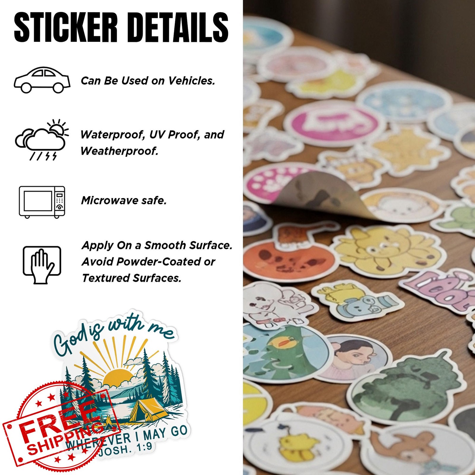 Generic God is with Me Stickers 2x2in 3pcs