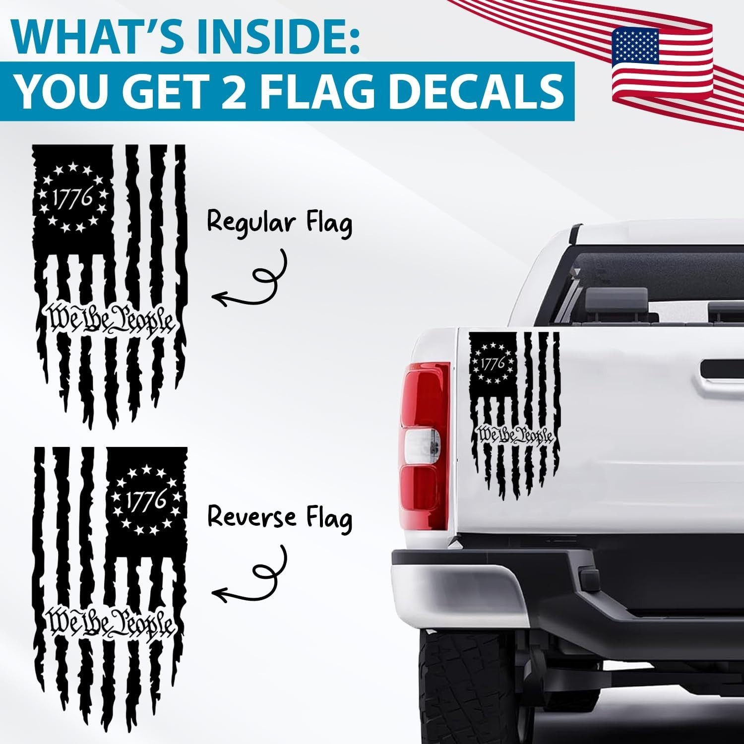 We The People Distressed American Flag Graphic Decal Vinyl 2 Pack for Both Si…
