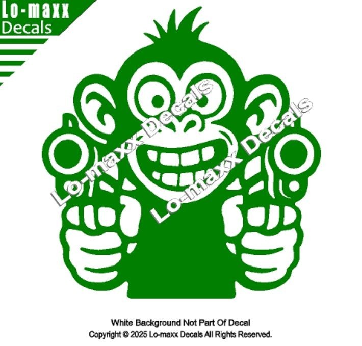 Monkey With Guns Die Cut Sticker Vinyl Decal For Car Fridge Locker Laptop