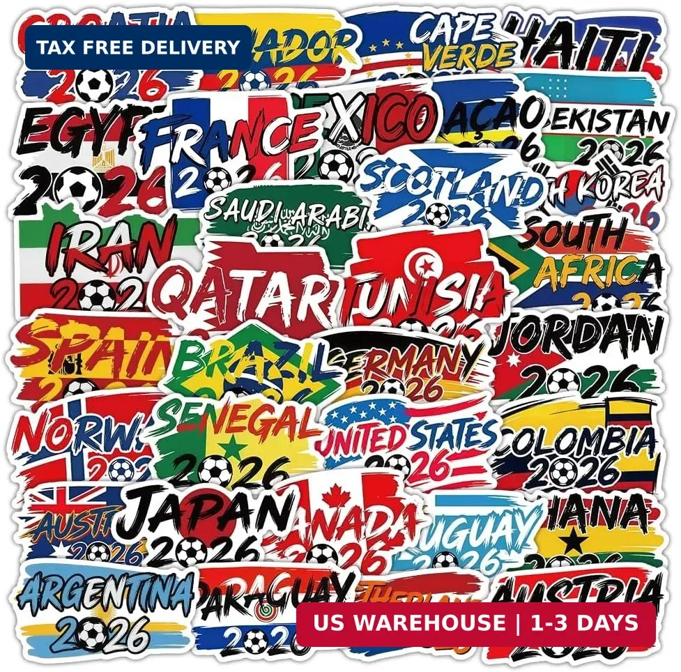 42 PCS World Cup 2026 Stickers, Football Soccer Nation Team Decals for Water Bot