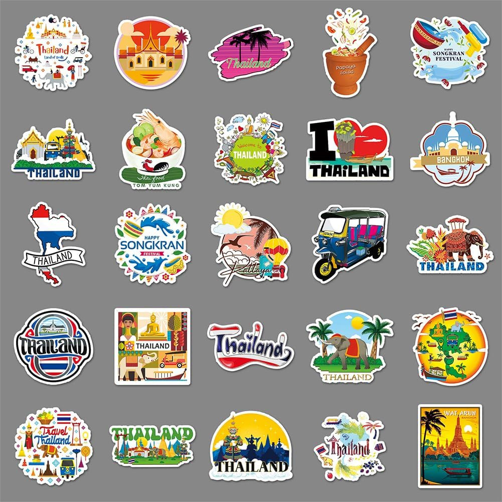 50Pcs Thailand Travel Stickers|Sawatdee Ka Waterproof Vinyl Decals for Water Bot
