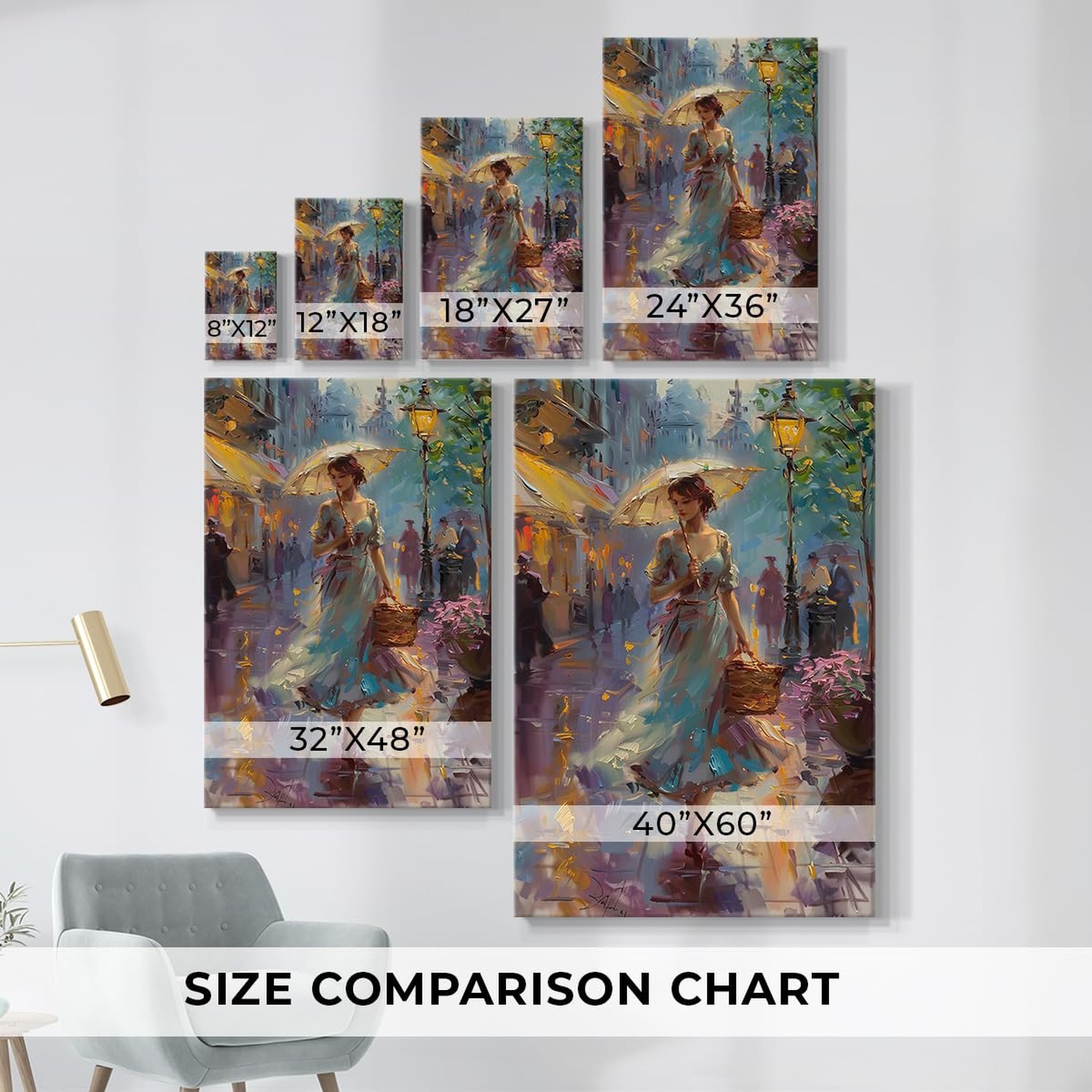 Renditions Gallery Wall Art Paintings for Home Woman walking with Parasol in …