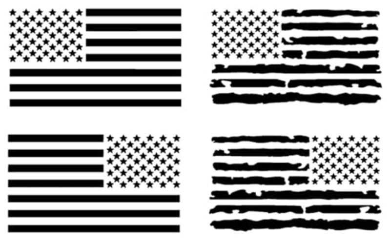 American Flag Decal 4 Pack: Regular and Distressed American Small ~4" Black