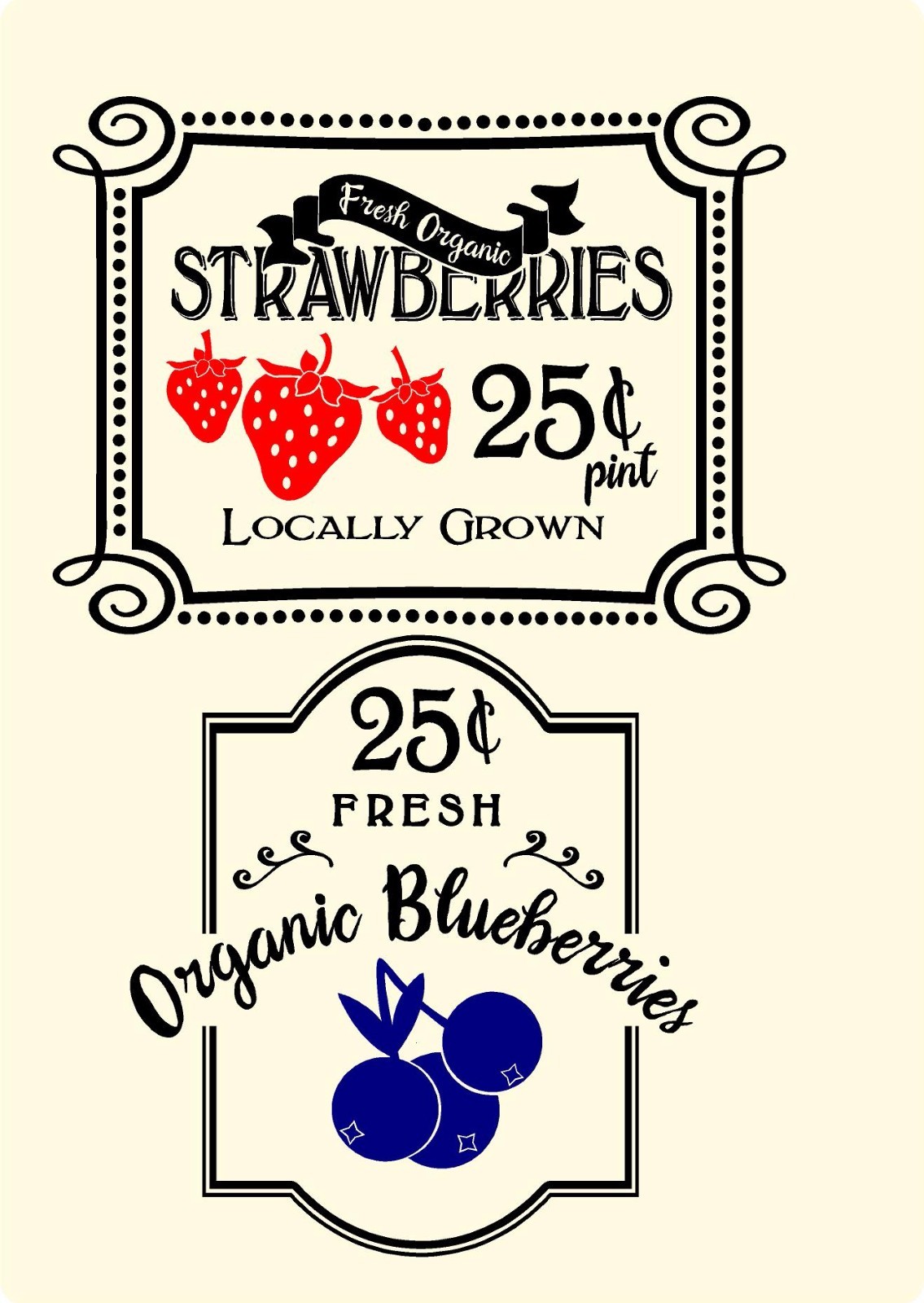 Fresh organic Strawberries and blueberry vinyl wall decals art Country Kitchens