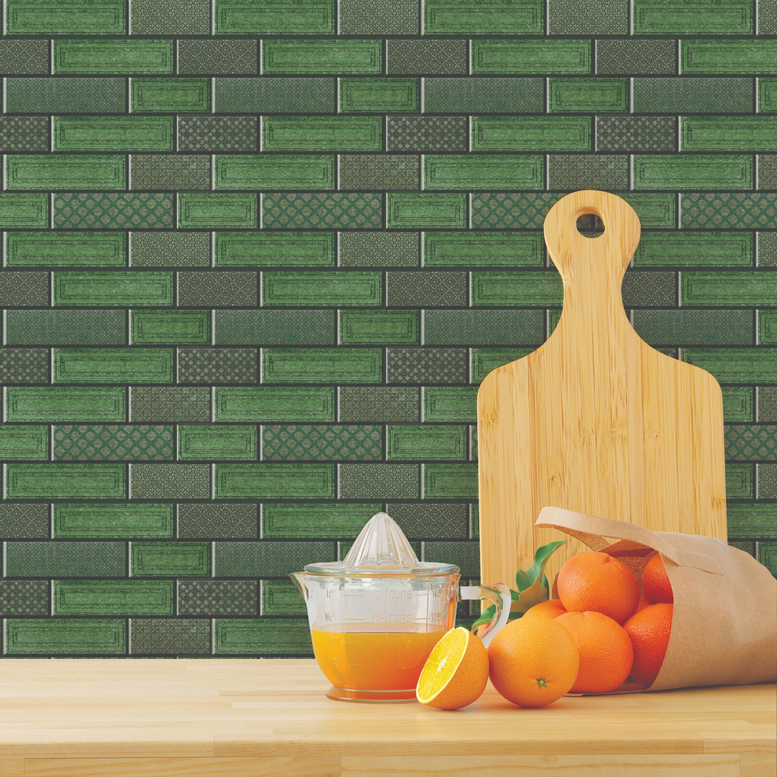 Vintage 3D PU Peel and Stick Tile | Green Subway Stick on Tile, Self Adhesive