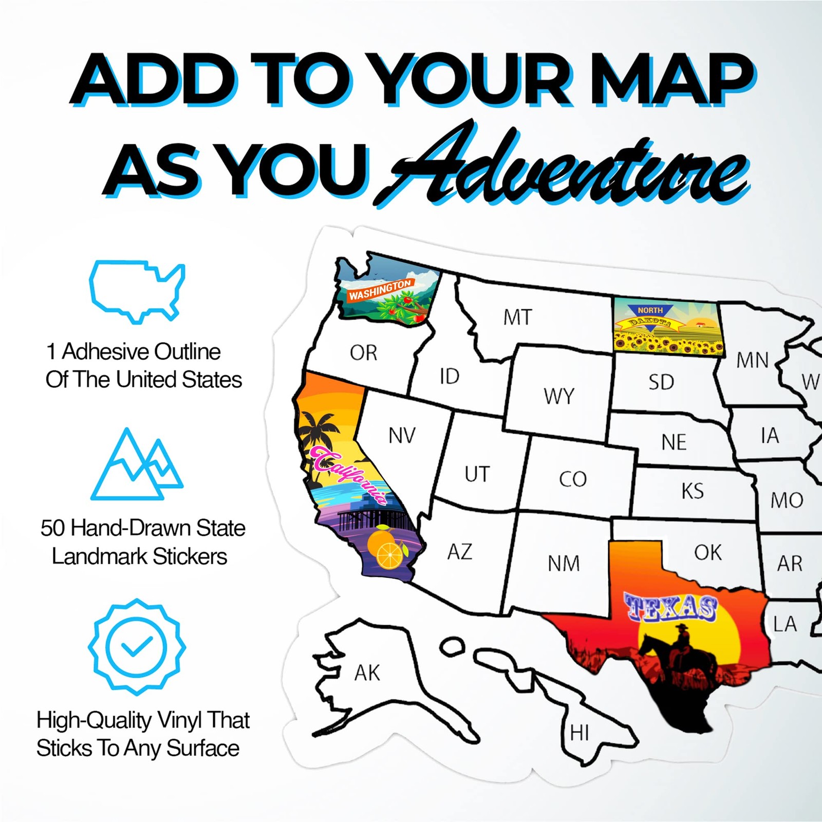 RV State Map Sticker Travel Map – 11" x 17", Explore & Mark States Visited – …