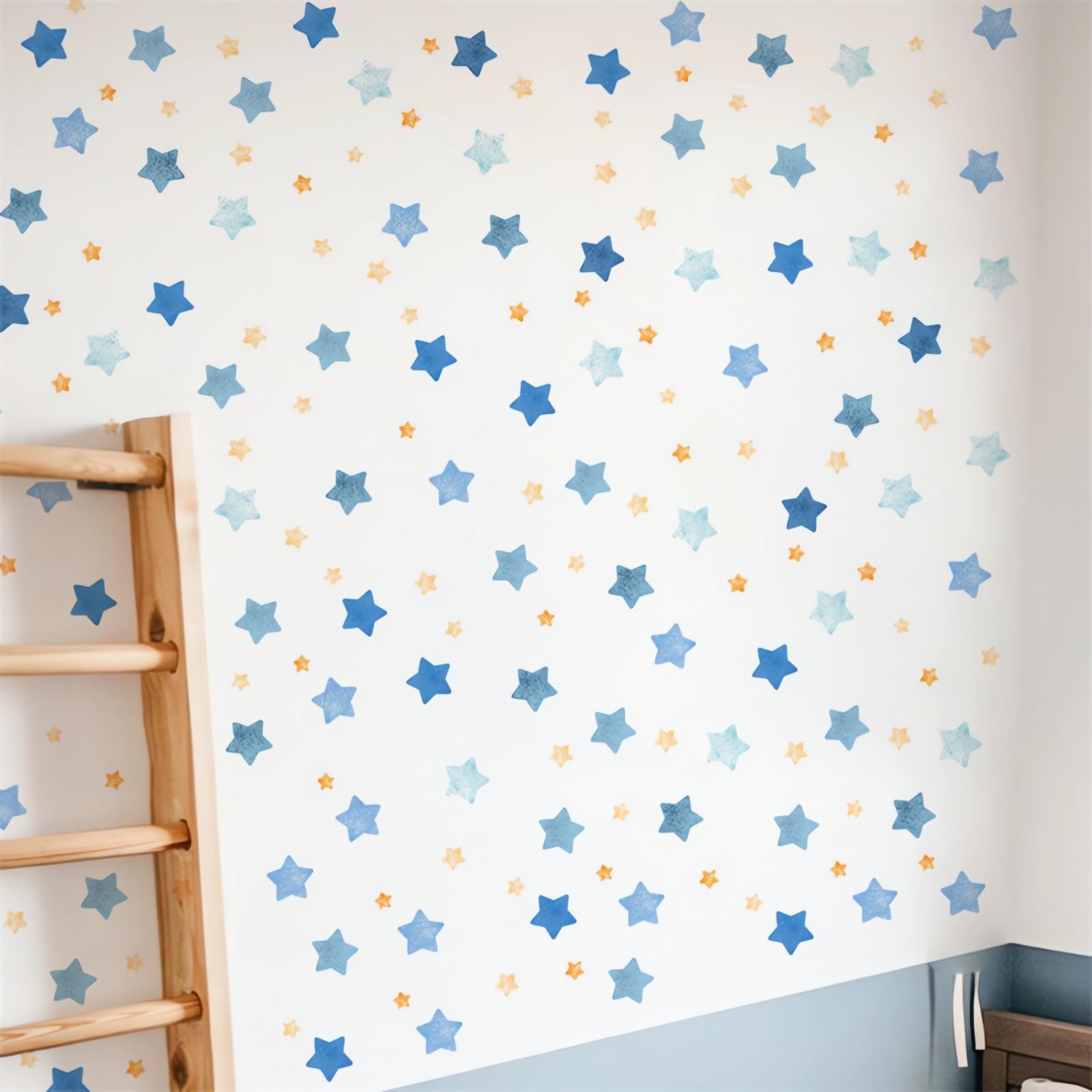4 Sheets 100 Pcs Blue Yellow Stars Wall Stickers DIY Wall Decals
