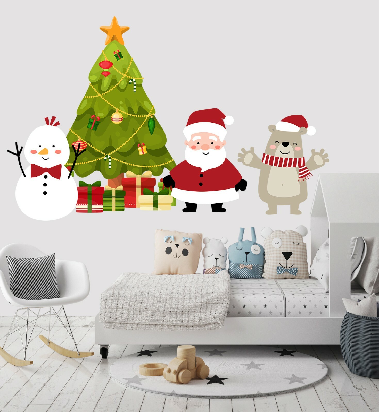 3D Xmas Tree Snowman A001 Christmas Wallpaper Murals Wall Print Wall Sticker Zoe