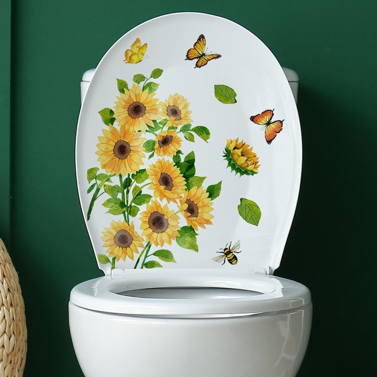 Sunflower Butterfly Bathroom Toilet Sticker Self-Adhesive Waterproof PVC Wall…