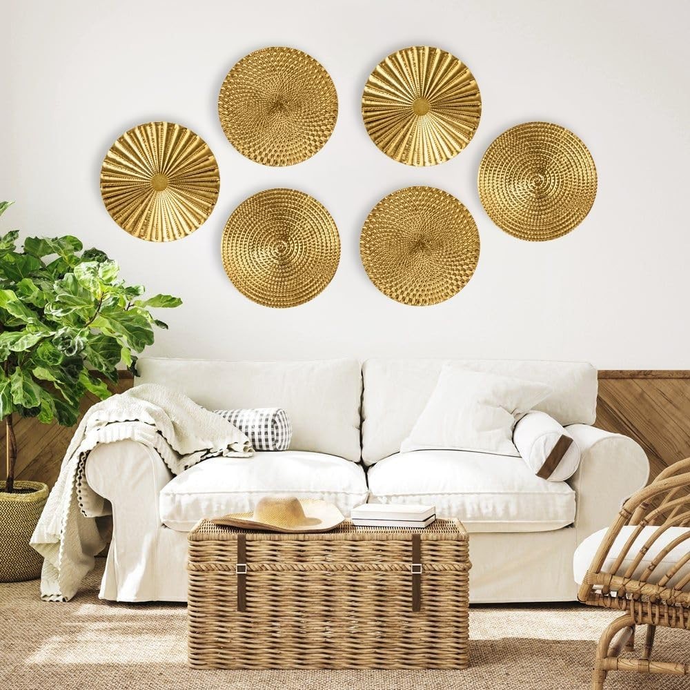 Contemporary 12" Gold Round Hanging Sculptures – 3 Count for Luxe Interiors