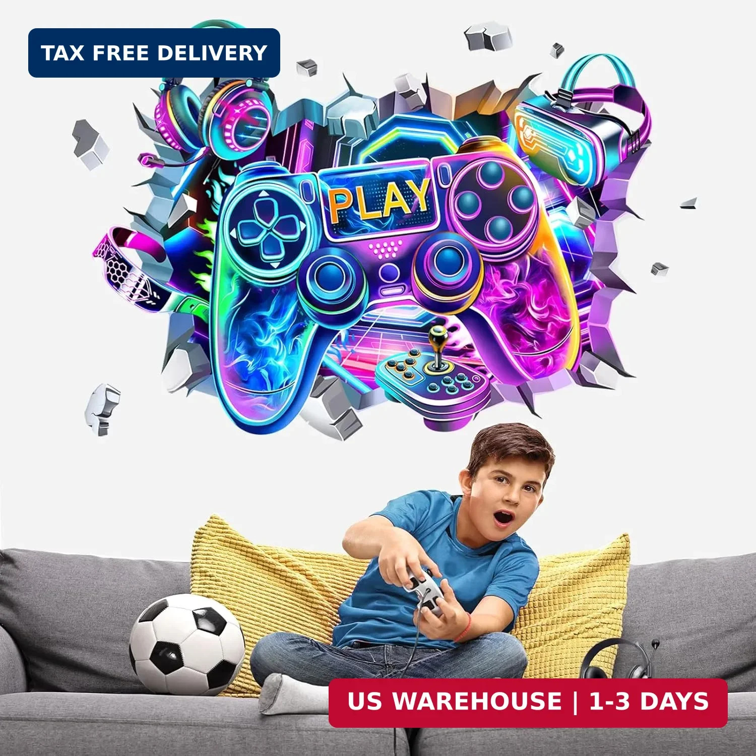 Large 3D Game Wall Decals Video Gaming Gamer Controller Joystick Wall Stickers