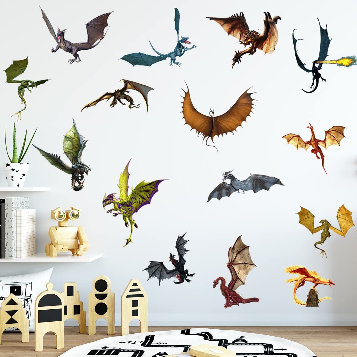3D Fantasy Dragon Wall Decal Peel & Stick Dragon Flying Wall Stickers Removab…