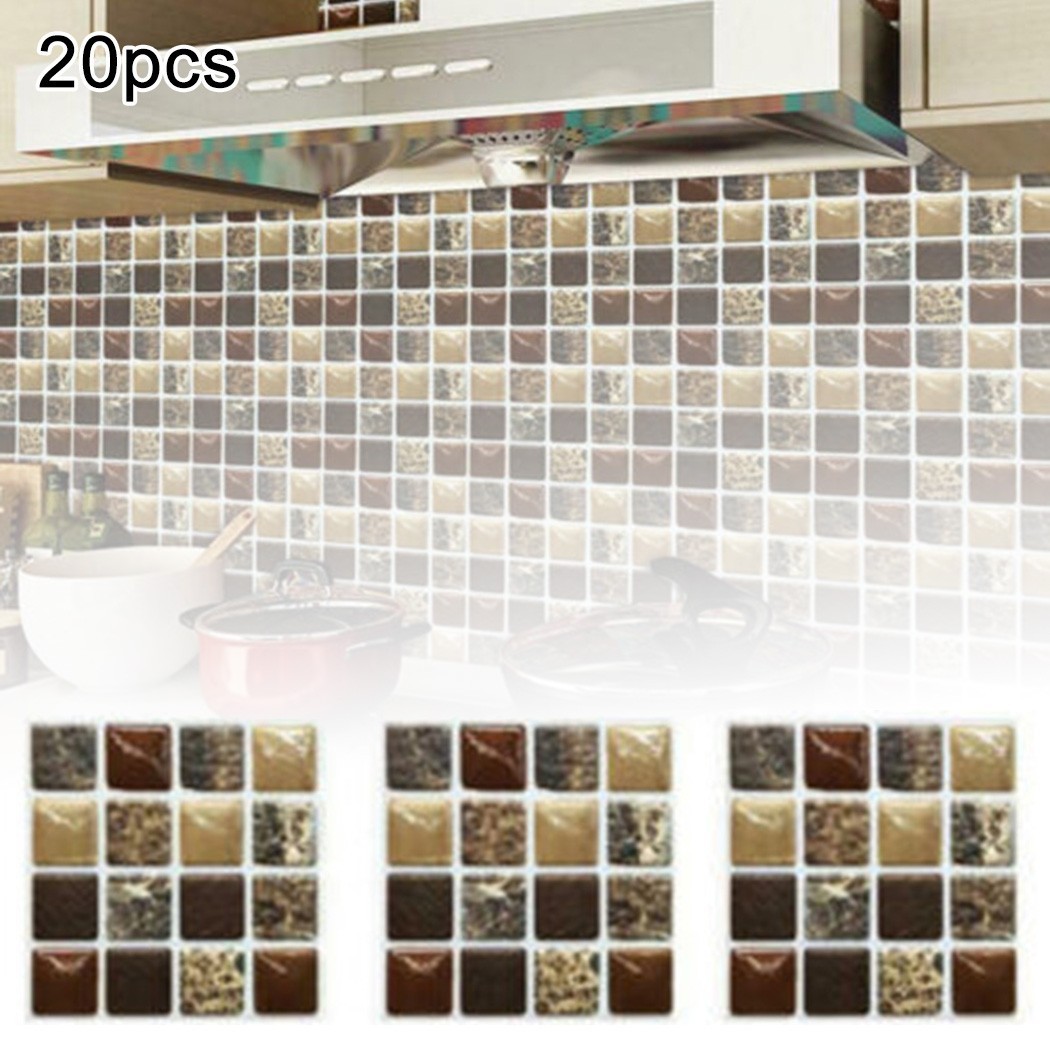 PVC 3D Mosaic For Tile Stickers Pack of 20 for Kitchen Bathroom Wall 10x10cm