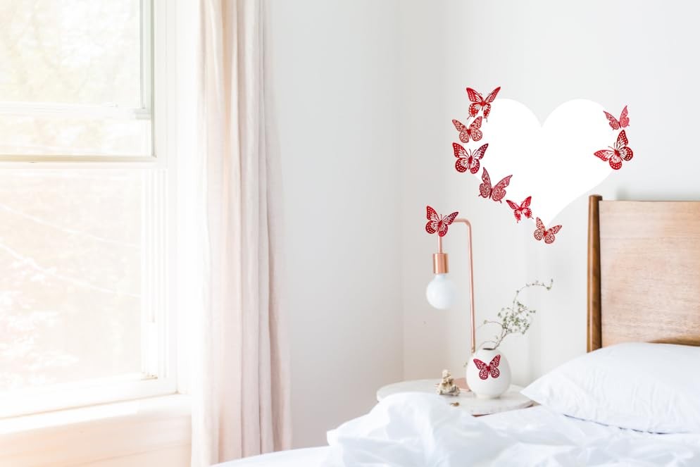 3D Red Butterfly Wall Stickers – 48 Pcs with 4 Styles & 3 Sizes, Removable De…