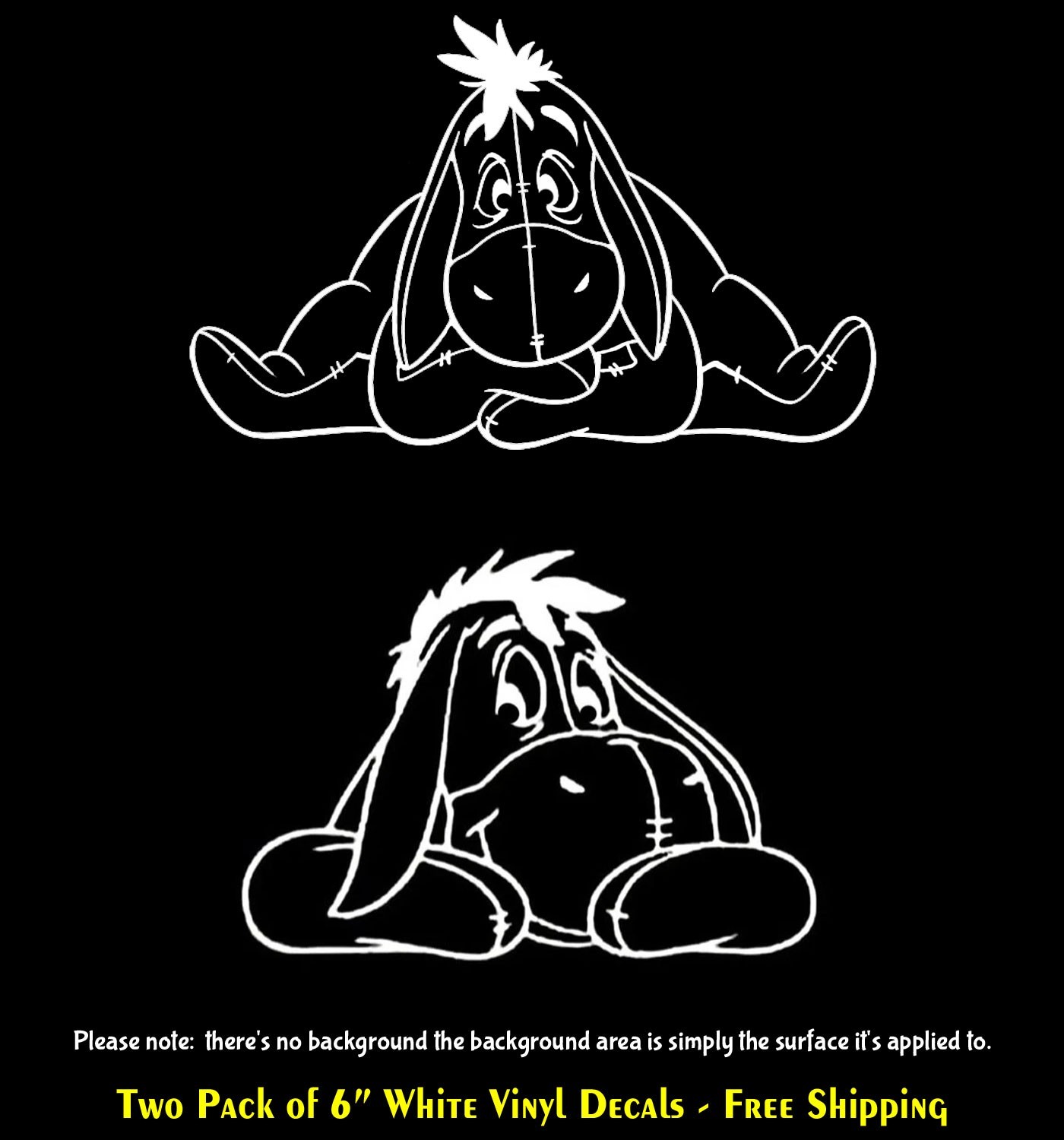 Eeyore Cartoon Two 6" White Vinyl Decals Car Truck Windows Laptop Phone Tablet