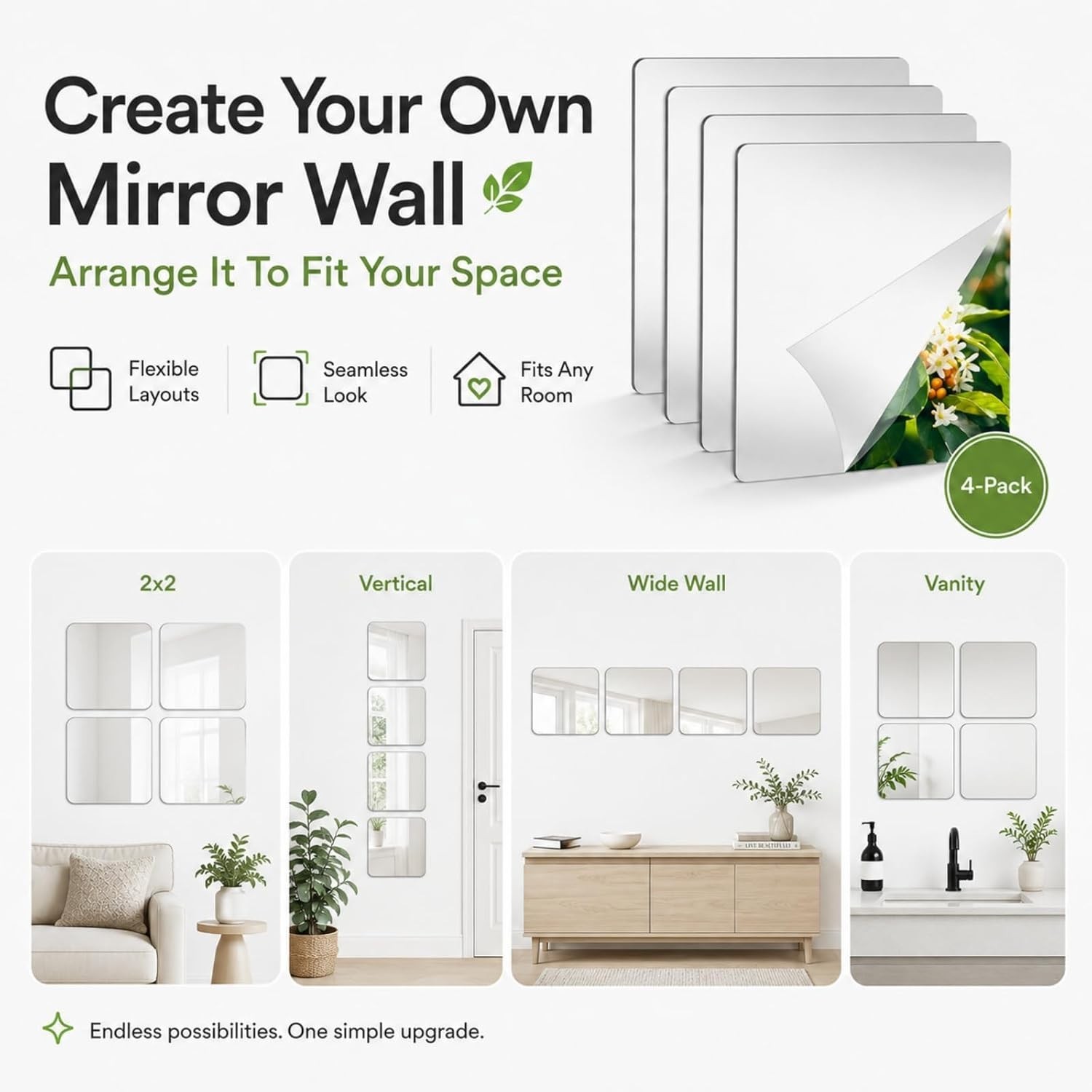 10Pack Peel and Stick Mirrors for Wall, Self Adhesive Square Acrylic Mirror T…