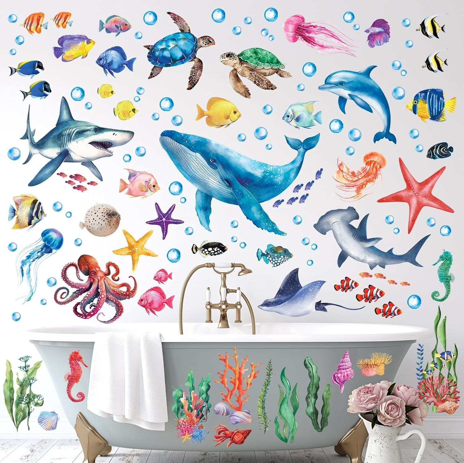 DECOWALL DS12-8078 Sea Creature Wall Stickers Decals Kids Under The Sea