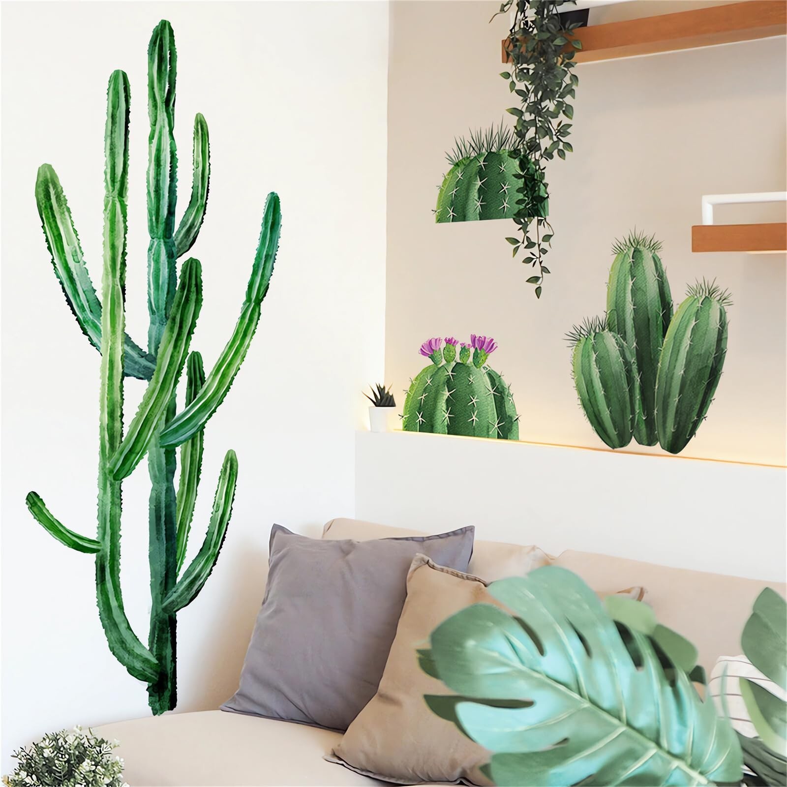 Big Cactus Wall Stickers, sacinora Large Tropical Green Plants DIY Wall Decal…