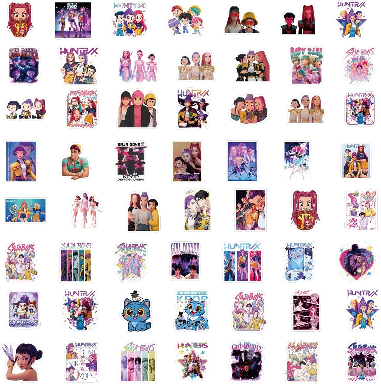 400Pcs Demon Hunters Birthday Decorations Cute Kawaii Girl Group Decal Pack