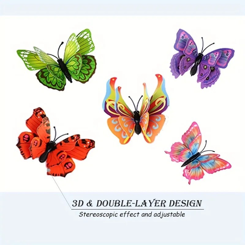 12pc 3D Butterfly Wall Decor Stickers DIY Magnetic Decals Room Party Decorations
