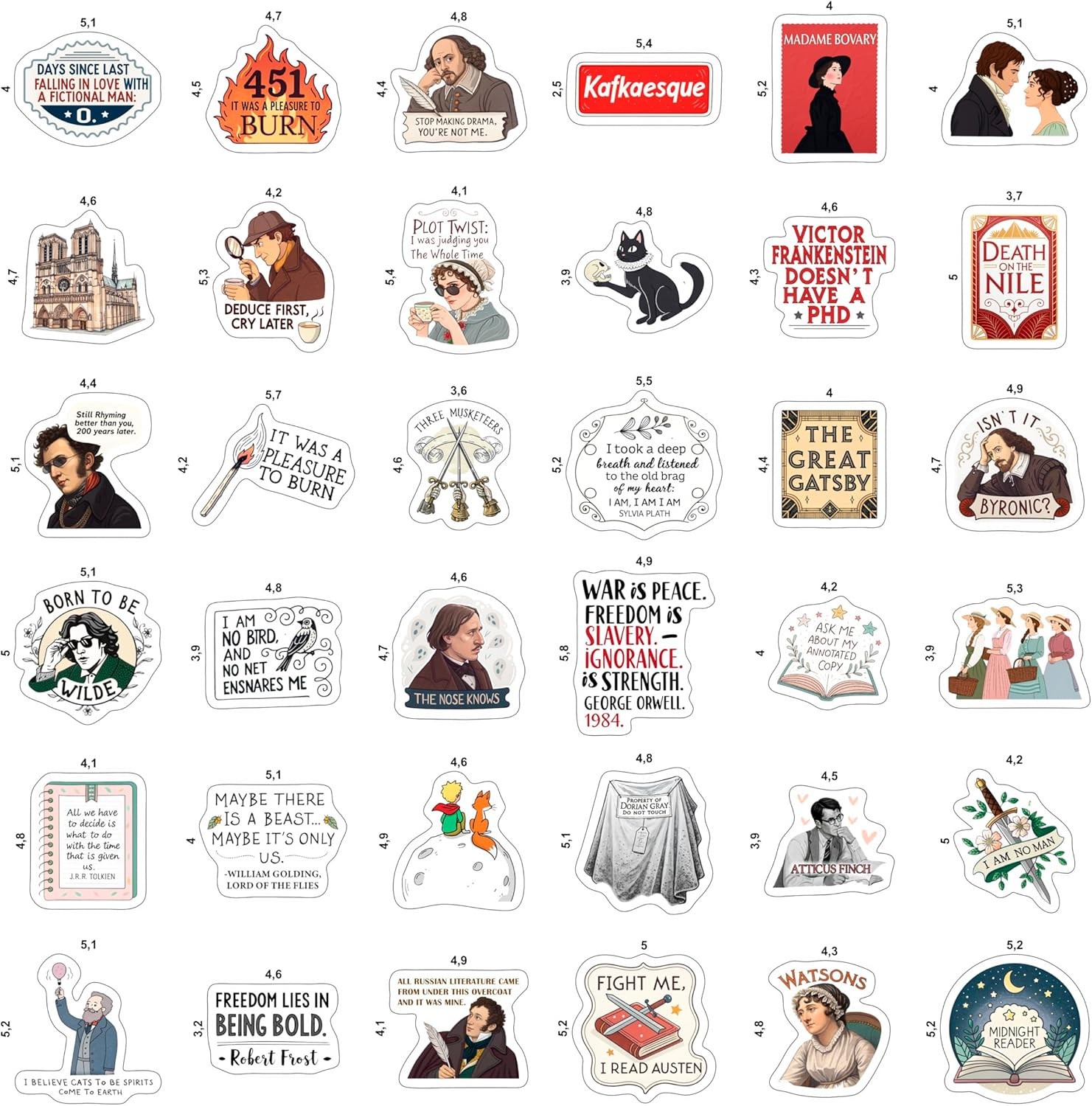 100Pcs Literature Stickers Bulk for Laptop, Water Bottle – Writing, Reading, Poe