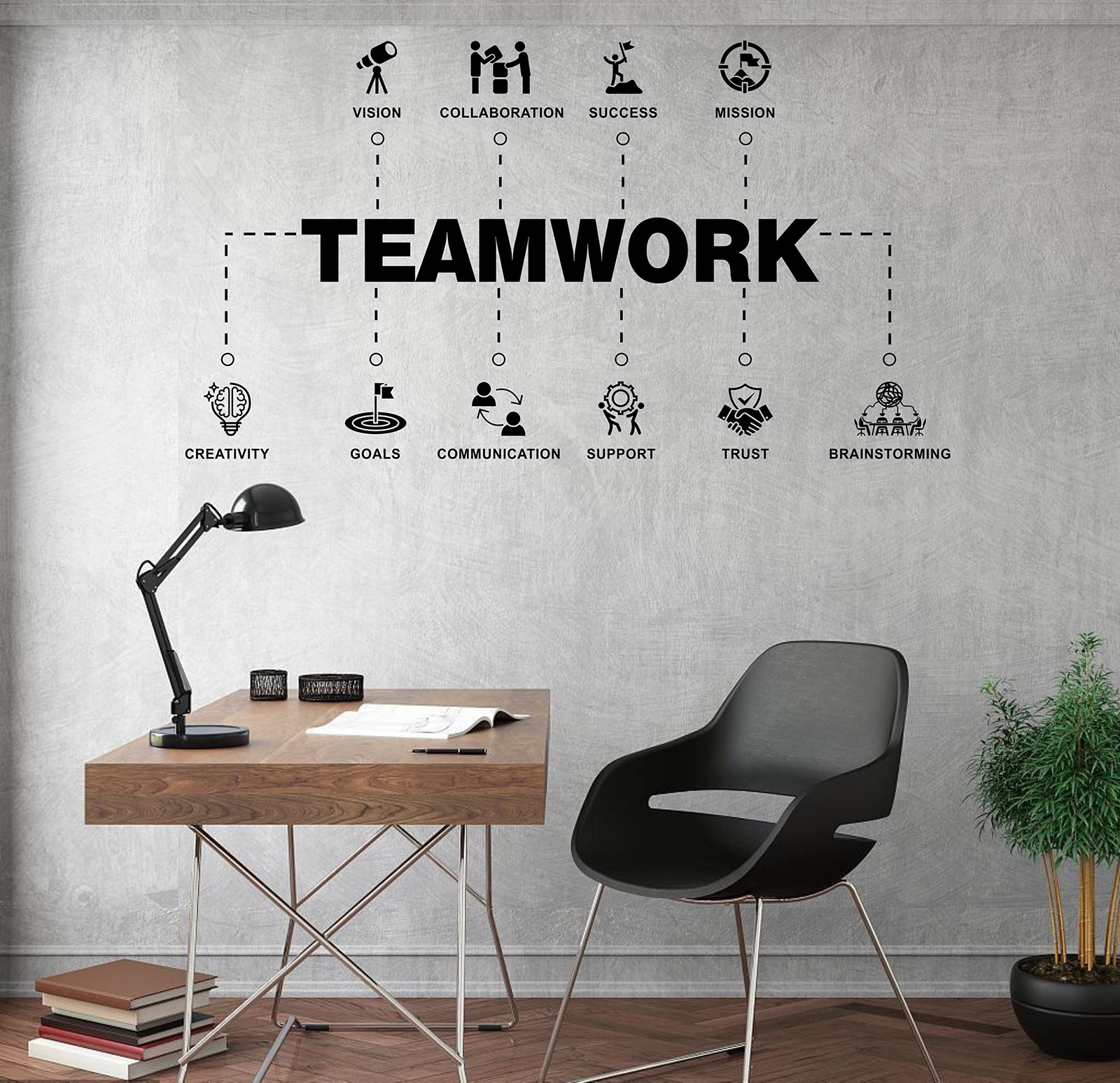 Teamwork Values Stickers, Large Black, Wall Decor, Office Team Building Decals