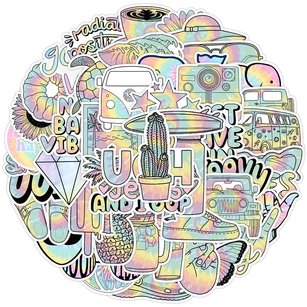 50 pcs Waterproof Vinyl Stickers Iridescent Style Luggage Phone Laptop Fridge