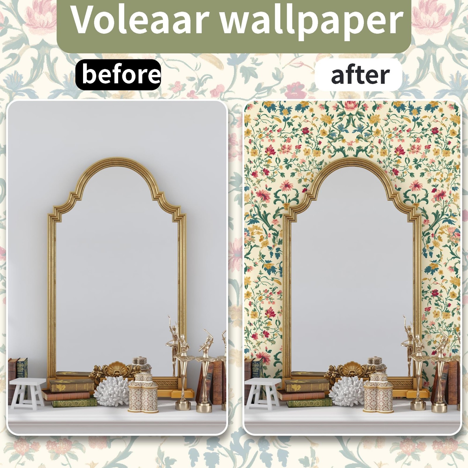 Vintage Floral Wallpaper Peel and Stick, Boho Botanical Tapestry Pattern Self…