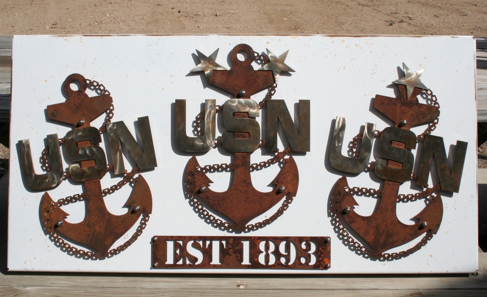 US Navy Senior Chief Anchor Rustic Steel Wall Decor — 19" tall