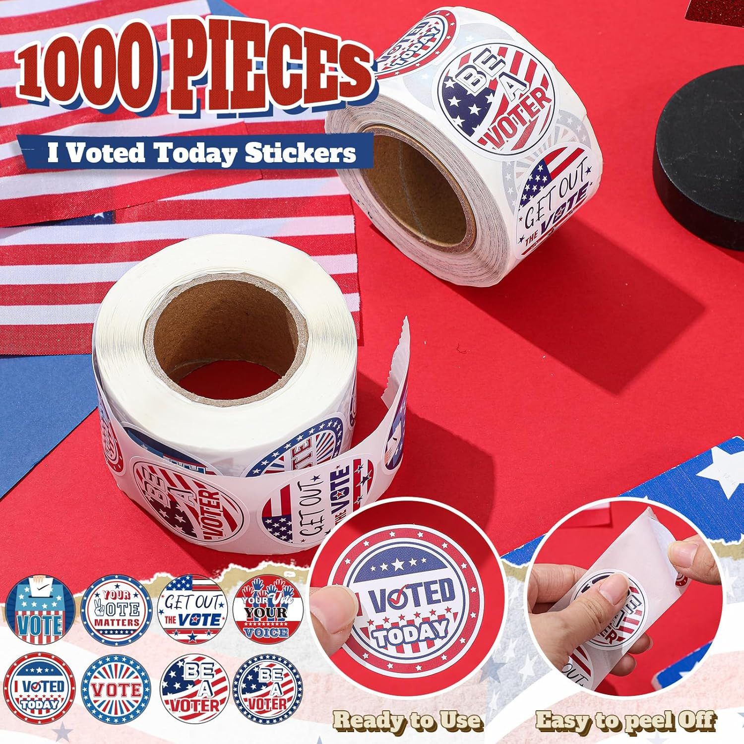2 Rolls/ 1000 Pcs I Voted Stickers 2026 for Kids 1.5 Inch round Self Adhesive La