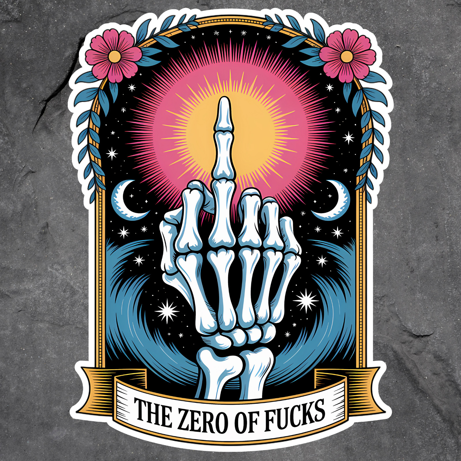 Skeleton sticker vinyl decal zero of fu*ks middle finger gothic sarcastic
