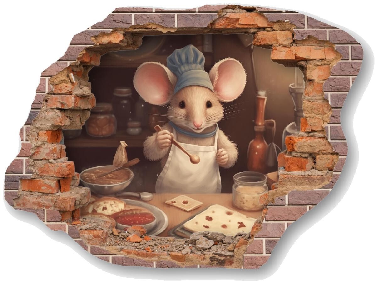 Mouse Realistic Art Cooking for the Family 3D Art Funny Humor Unique Decal 8"x6"