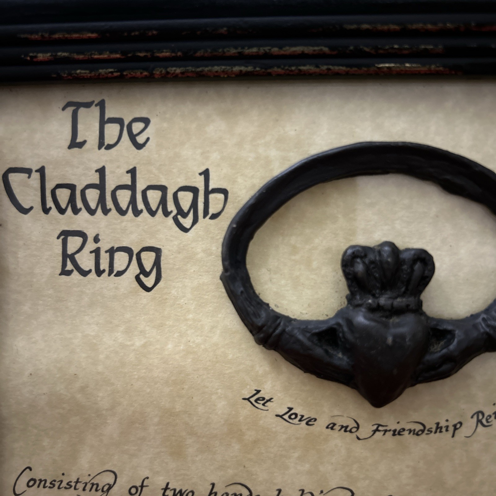 Irish Claddagh Ring Wall Hanging or standing Framed, History of Ring