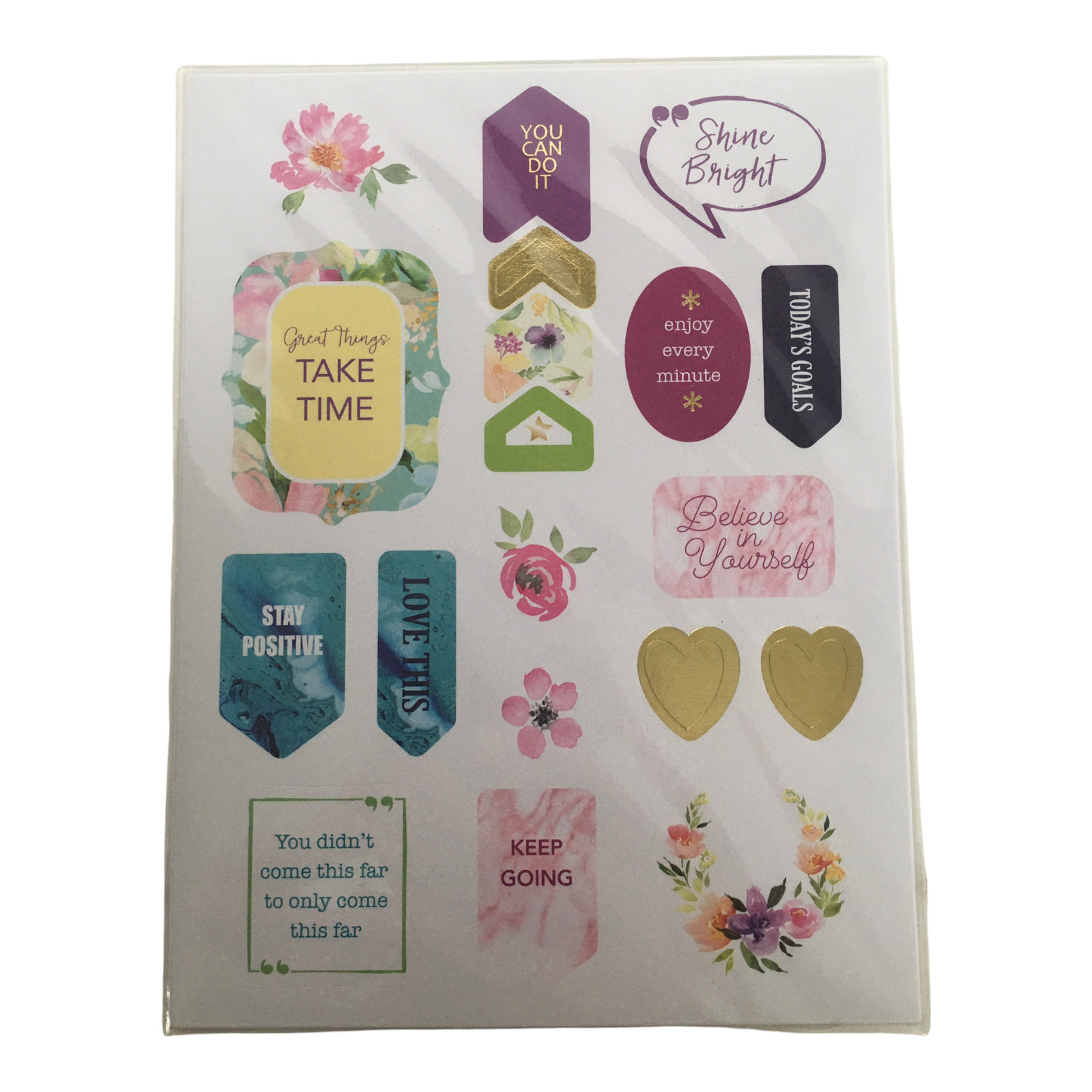 Pen and Gear Stickers 4 Sheets Positive Note Inspiration Keep Going Shine Bright